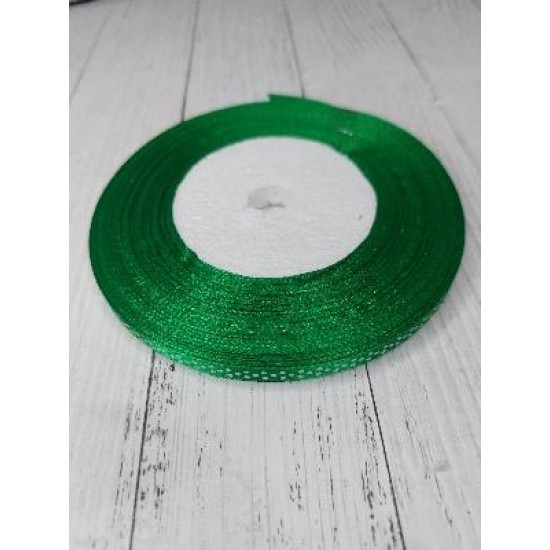 Лента атласная в горох 0.6 см цв. зеленый, цена за 5 м